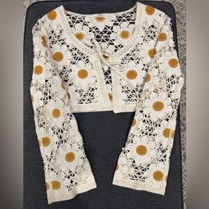 moon & madison Cream and Gold Crochet Sweater